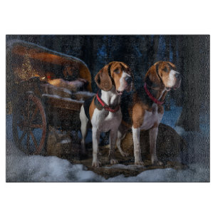 American English Foxhound Snowy Sleigh Weihnachten Schneidebrett