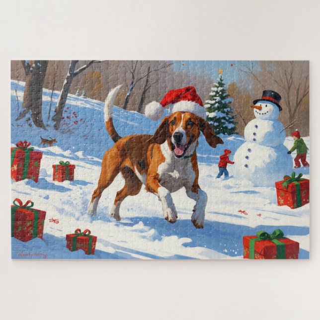 American English Foxhound Weihnachtsfest Schnee (Horizontal)