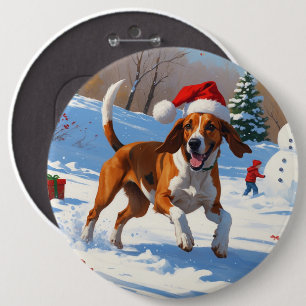 American English Foxhound Weihnachtsfest Schnee Button
