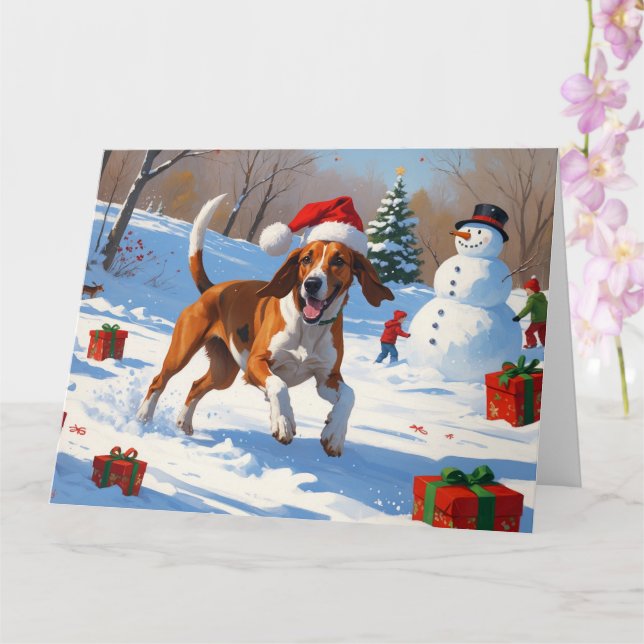 American English Foxhound Weihnachtsfest Schnee Karte (Orchidee)