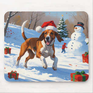 American English Foxhound Weihnachtsfest Schnee Mousepad