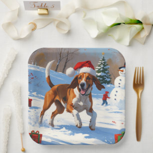 American English Foxhound Weihnachtsfest Schnee Pappteller