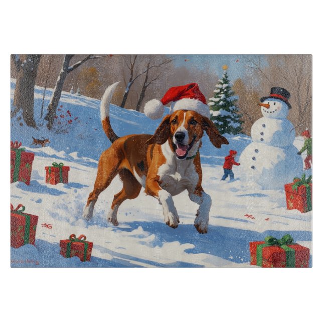 American English Foxhound Weihnachtsfest Schnee Schneidebrett (Vorderseite)