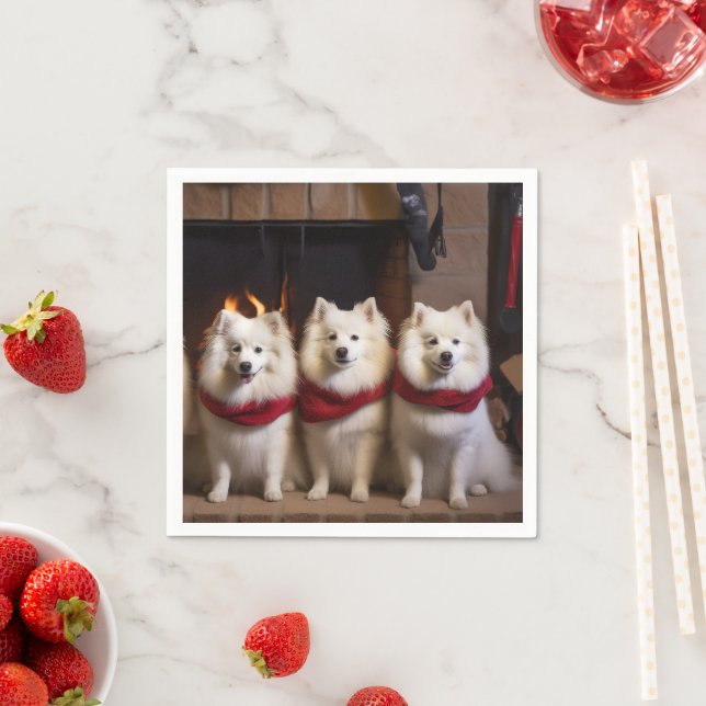 American Eskimo am Feuerplatz Weihnachten Serviette (Beispiel)