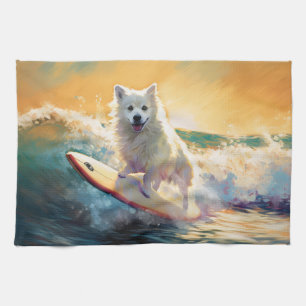 American Eskimo Beach Surfmalerei Geschirrtuch