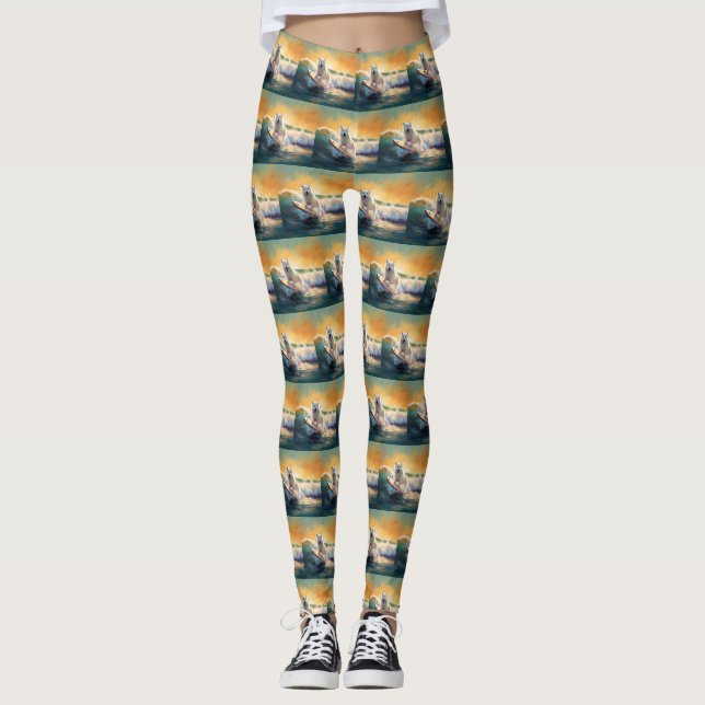 American Eskimo Beach Surfmalerei Leggings (Vorderseite)
