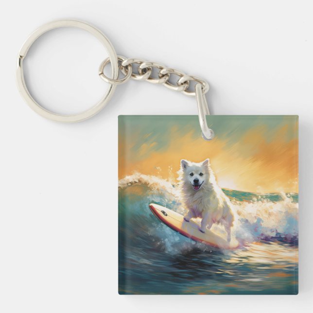 American Eskimo Beach Surfmalerei Schlüsselanhänger (Vorderseite)