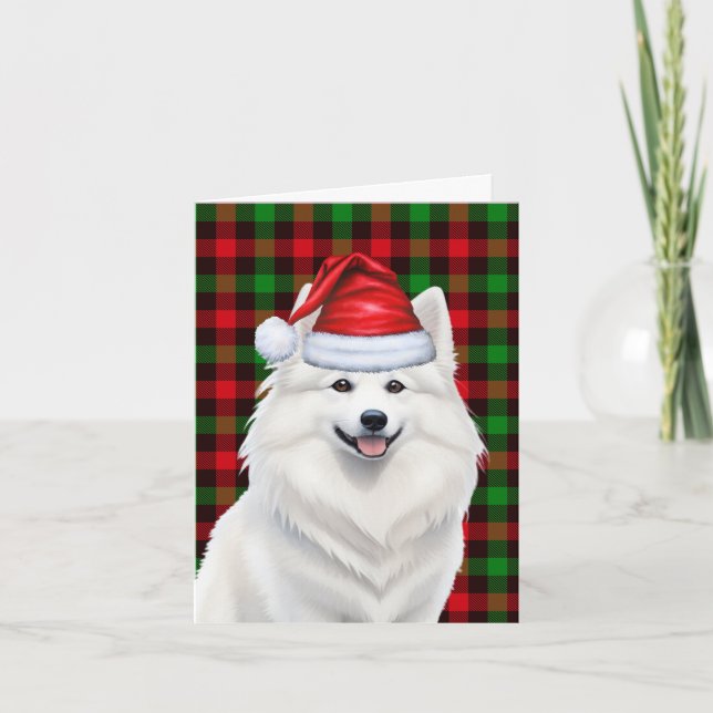 American Eskimo Christmas Dog Karierte Weihnachten (Vorderseite)
