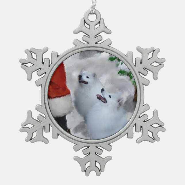 American Eskimo Christmas Schneeflocken Zinn-Ornament (Vorderseite)
