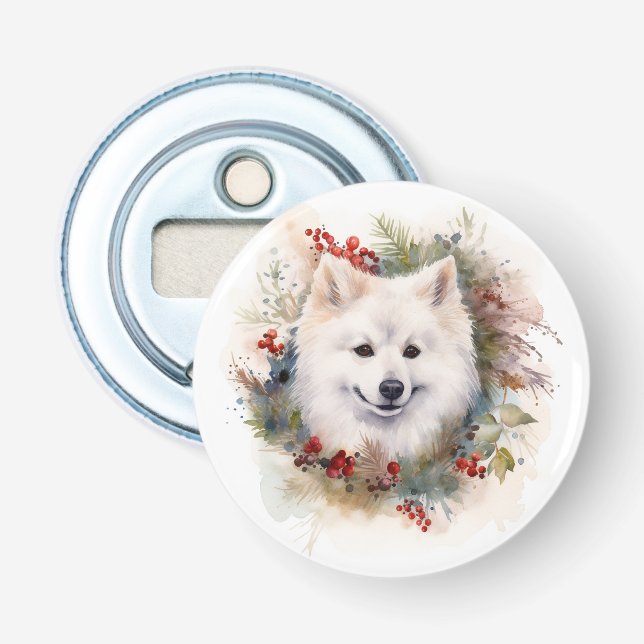 American Eskimo Christmas Wreath Festivals Flaschenöffner (Vorderseite)