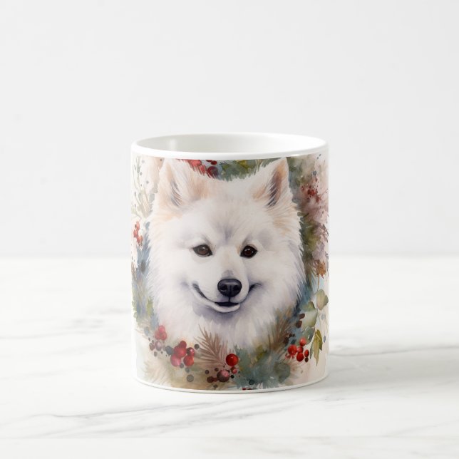 American Eskimo Christmas Wreath Festivals Kaffeetasse (Mittel)