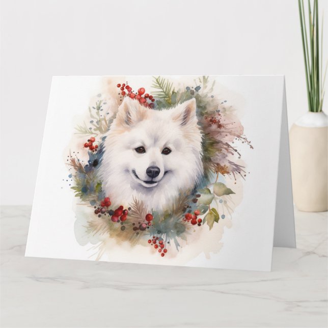 American Eskimo Christmas Wreath Festivals Karte (Vorderseite)