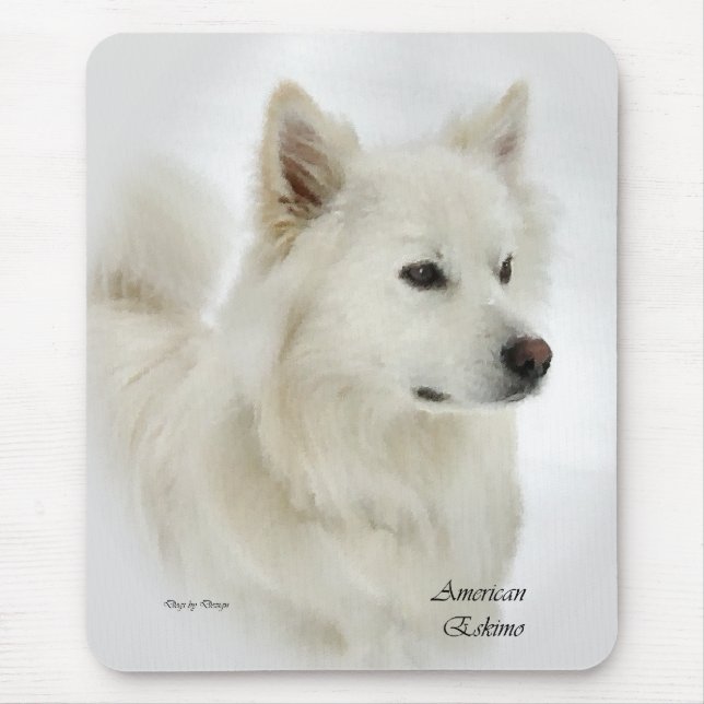 American Eskimo Dog Art Geschenke Mousepad (Vorne)