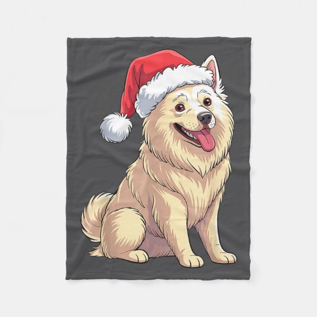 American Eskimo Dog Christmas Santa Hat Pet Dog Lo Fleecedecke (Vorderseite)