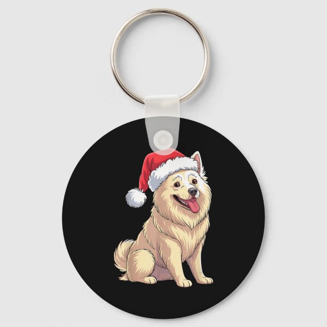 American Eskimo Dog Christmas Santa Hat Pet Dog Lo Schlüsselanhänger (Vorderseite)