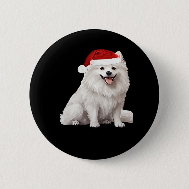 American Eskimo Dog Christmas Tree Dog Welpe Water Button (Vorderseite)