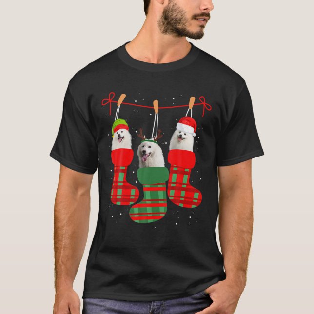 American Eskimo Dog Drei Weihnachtssocken Sweater T-Shirt (Vorderseite)