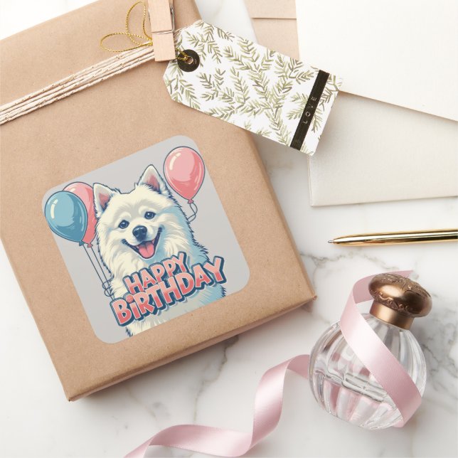 American Eskimo Dog farbenfroh Quadratischer Aufkleber (Schenken)