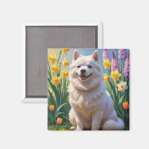 American Eskimo Dog Frühlingsblumen Malerei Magnet