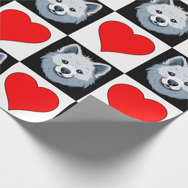 American Eskimo Dog Herz Muster Niedliche Welpenge Geschenkpapier (Ecke)