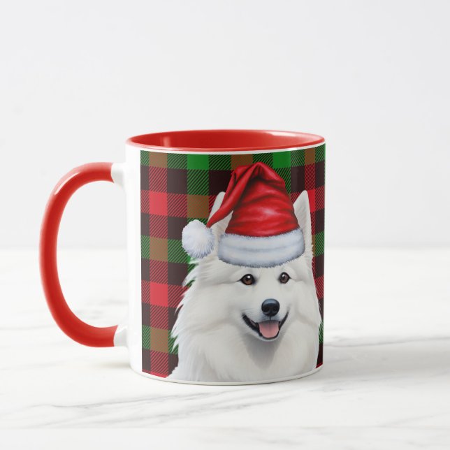 American Eskimo Dog Holiday Kariert Weihnachten Tasse (Links)