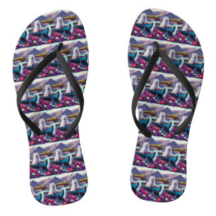 American Eskimo Dog on Paddle: Ein Landschaftliche Flip Flops