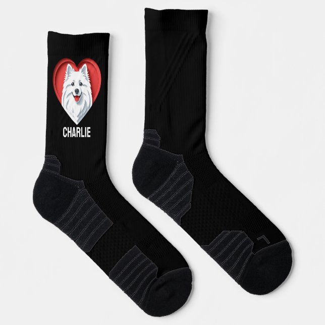 American Eskimo Dog Owner Lover Custom Text Name Socken (Rechts)