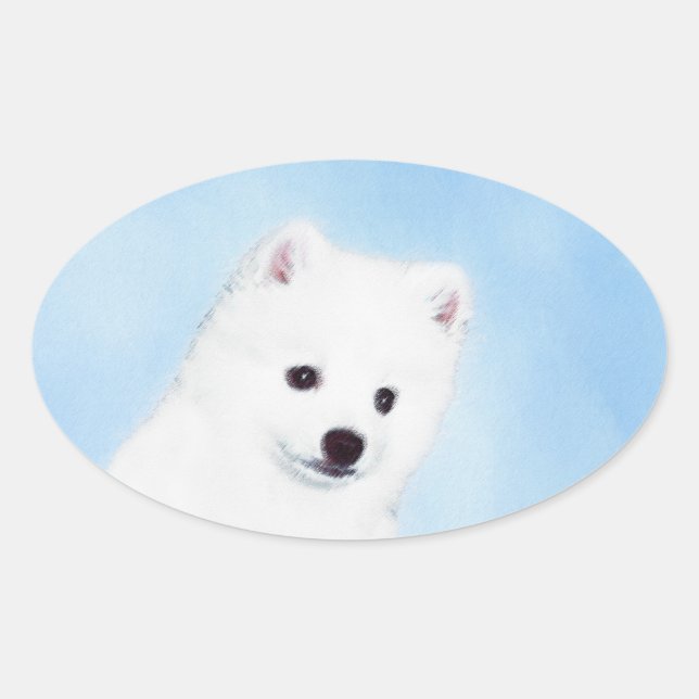 American Eskimo Dog Painting - Original Dog Art Ovaler Aufkleber (Vorderseite)