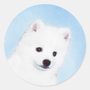 American Eskimo Dog Painting - Original Dog Art Runder Aufkleber