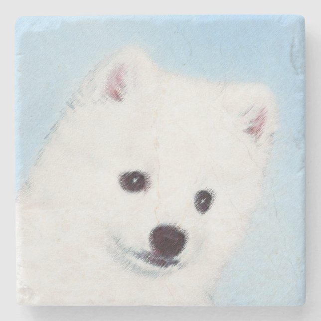 American Eskimo Dog Painting - Original Dog Art Steinuntersetzer (Vorderseite)