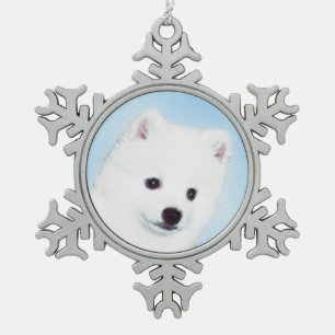 American Eskimo Dog Painting - Original Hund Art Schneeflocken Zinn-Ornament