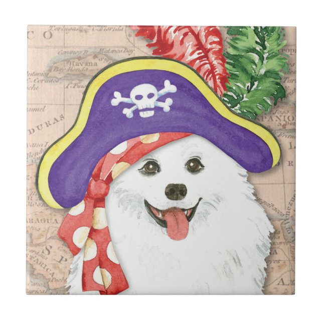 American Eskimo Dog Pirate Tile Fliese (Vorderseite)
