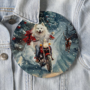 American Eskimo Dog Riding Motorrad Weihnachten Button