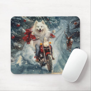 American Eskimo Dog Riding Motorrad Weihnachten Mousepad