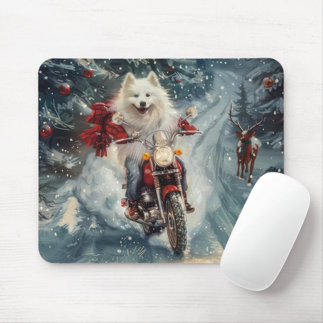 American Eskimo Dog Riding Motorrad Weihnachten Mousepad (Mit Mouse)