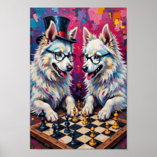 American Eskimo Dog Schach Pop-Art, Lustiger Eskie Poster