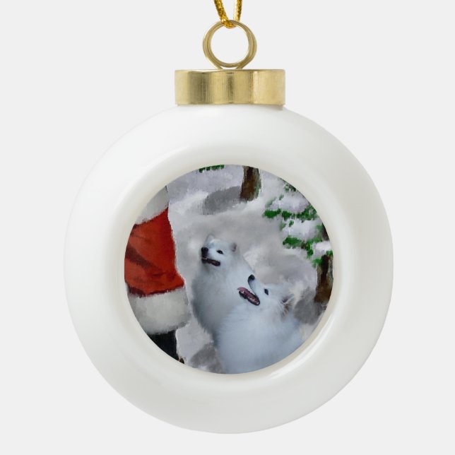 American Eskimo Dog Weihnachten Keramik Kugel-Ornament (Vorderseite)