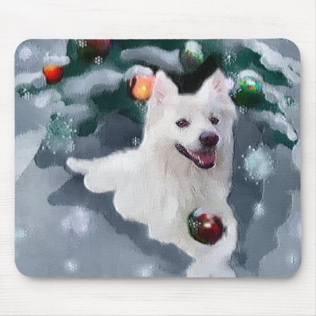 American Eskimo Dog Weihnachten Mousepad (Vorne)