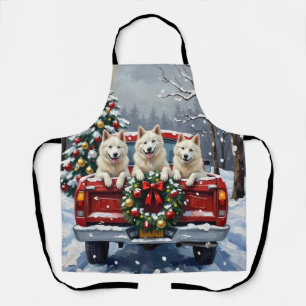 American Eskimo Dog Weihnachten Rotes Lastwagen Fe Schürze