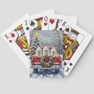 American Eskimo Dog Weihnachten Rotes Lastwagen Fe Spielkarten