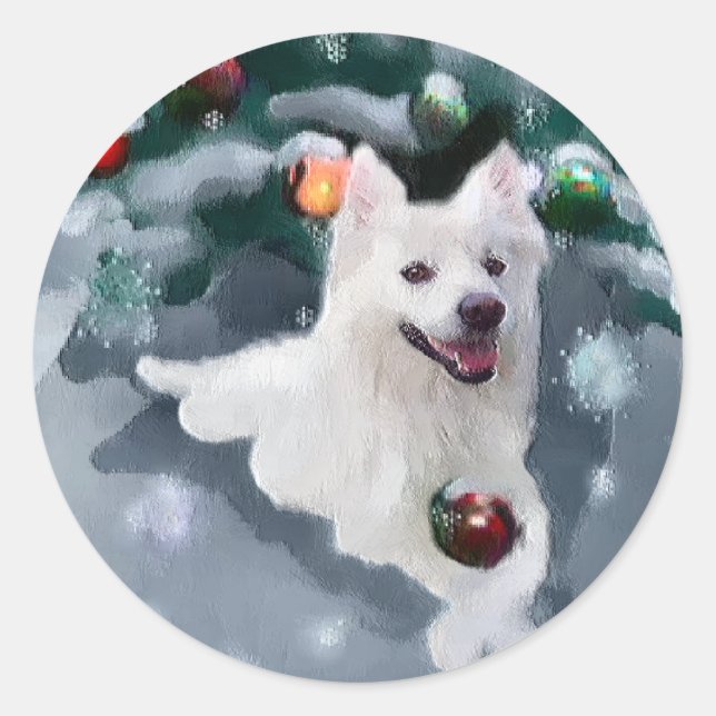 American Eskimo Dog Weihnachten Runder Aufkleber (Vorderseite)