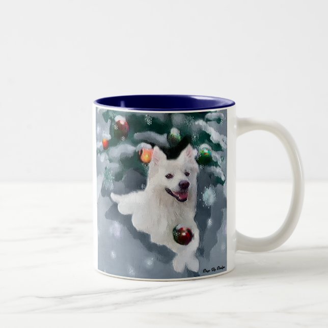 American Eskimo Dog Weihnachten Zweifarbige Tasse (Rechts)