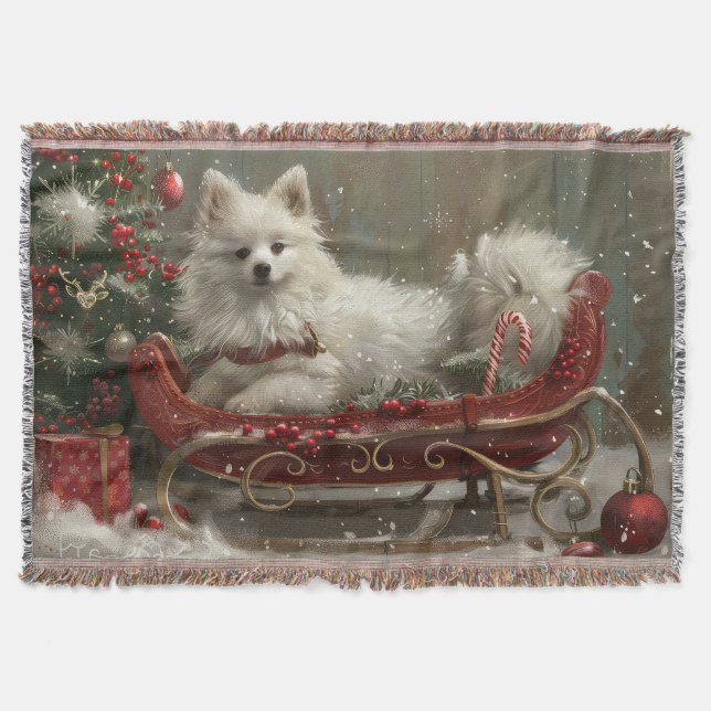 American Eskimo Dog Weihnachtsfest Decke (Vorderseite)