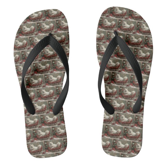 American Eskimo Dog Weihnachtsfest Flip Flops (Fußbett)