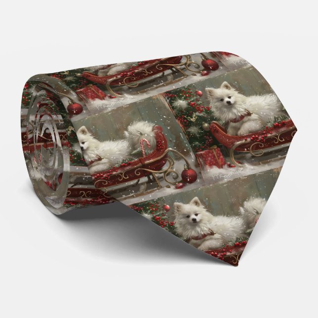 American Eskimo Dog Weihnachtsfest Krawatte (Gerollt)