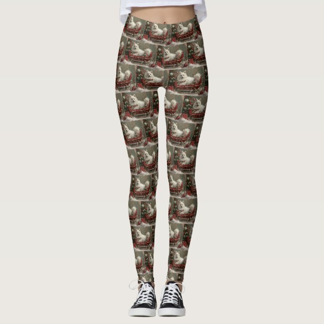 American Eskimo Dog Weihnachtsfest Leggings (Vorderseite)