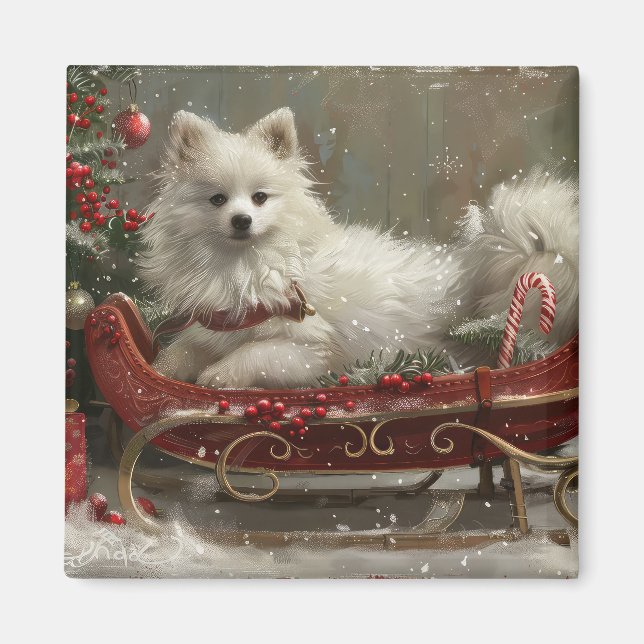 American Eskimo Dog Weihnachtsfest Magnet (Vorne)