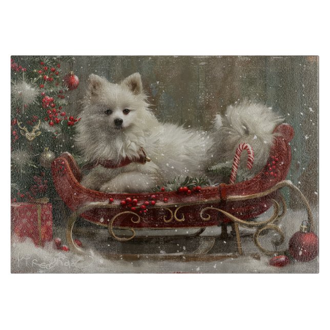 American Eskimo Dog Weihnachtsfest Schneidebrett (Vorderseite)