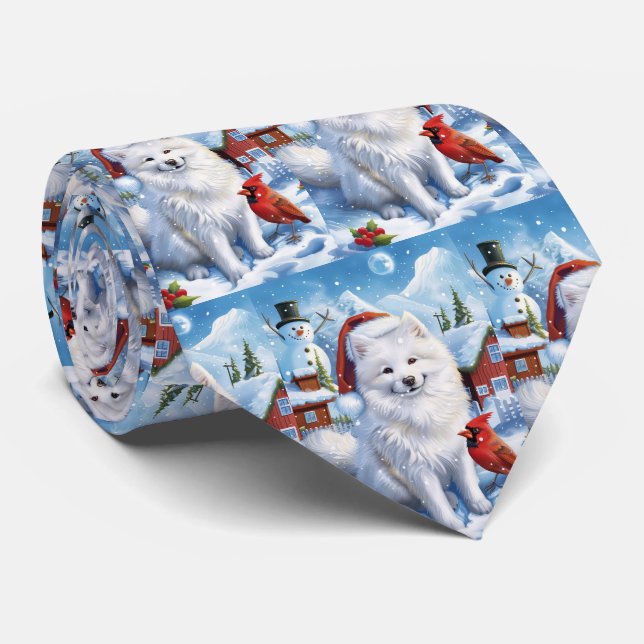 American Eskimo Dog Winter Wunderland Weihnachten Krawatte (Gerollt)