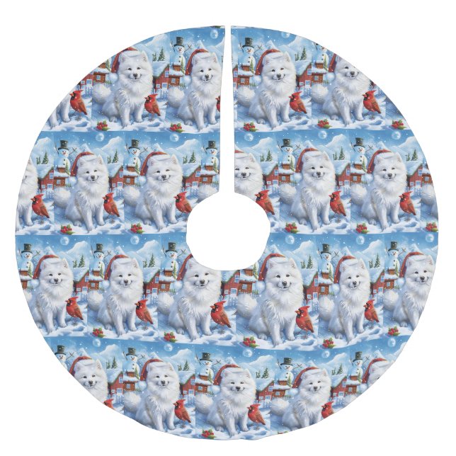 American Eskimo Dog Winter Wunderland Weihnachten Polyester Weihnachtsbaumdecke (Vorderseite)